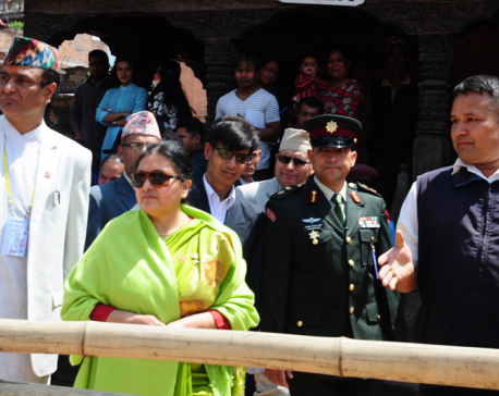 President Bhandari inspects heritages at Bhaktapur Durbar Square (With photos)